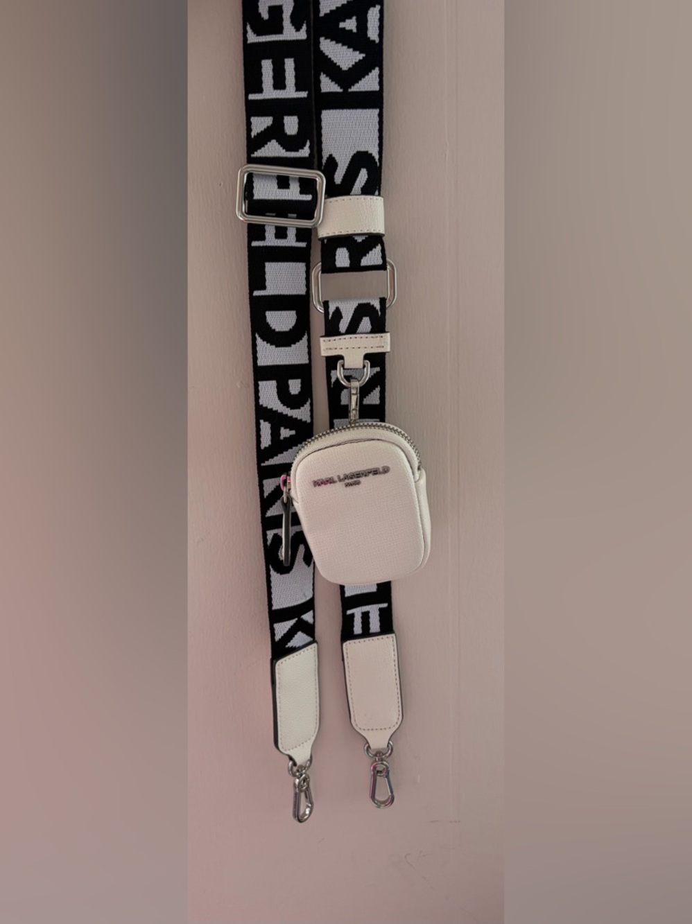 Karl Lagerfeld Crossbody Strap with Removable Mini Pouch - Black & White
